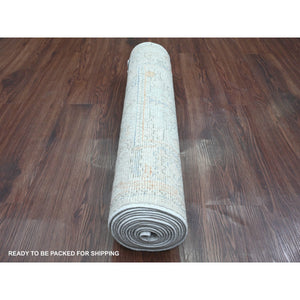 2'7"x12'6" Cement Gray, Hand Knotted, Afghan Angora Oushak With All Over Design, Natural Dyes, 100% Wool, Runner, Oriental Rug FWR125292