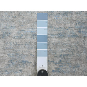 2'10"x9'7" Stone Blue, Afghan Angora Oushak with Leaf Design, Natural Dyes, Pure Wool, Hand Knotted, Runner, Oriental Rug FWR125304