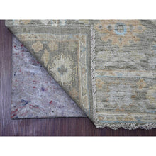 Load image into Gallery viewer, 3&#39;x9&#39;8&quot; Stone Gray, Hand Knotted, Afghan Angora Oushak With Muted Colors Leaf Pattern, Vegetable Dyes, Pure Wool, Runner, Oriental Rug FWR125322