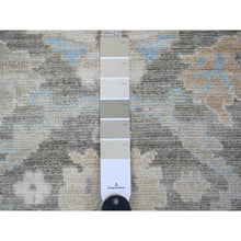 Load image into Gallery viewer, 3&#39;x9&#39;8&quot; Stone Gray, Hand Knotted, Afghan Angora Oushak With Muted Colors Leaf Pattern, Vegetable Dyes, Pure Wool, Runner, Oriental Rug FWR125322