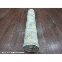 Load image into Gallery viewer, 3&#39;x9&#39;8&quot; Stone Gray, Hand Knotted, Afghan Angora Oushak With Muted Colors Leaf Pattern, Vegetable Dyes, Pure Wool, Runner, Oriental Rug FWR125322