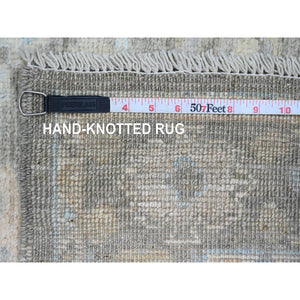 3'x9'8" Stone Gray, Hand Knotted, Afghan Angora Oushak With Muted Colors Leaf Pattern, Vegetable Dyes, Pure Wool, Runner, Oriental Rug FWR125322
