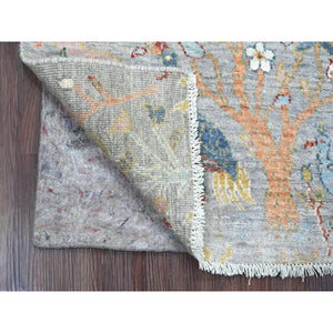 2'x6'2" Misty Gray, Afghan Peshawar with Birds of Paradise Design, Hand Knotted, Vegetable Dyes, Soft Wool, Narrow Runner, Oriental Rug FWR125358