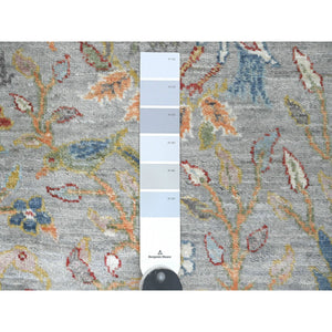 2'x6'2" Misty Gray, Afghan Peshawar with Birds of Paradise Design, Hand Knotted, Vegetable Dyes, Soft Wool, Narrow Runner, Oriental Rug FWR125358