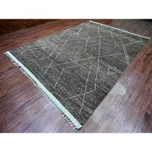 Load image into Gallery viewer, 9&#39;x12&#39;8&quot; Charcoal Black, Moroccan Weave With Geometric Pattern, Soft Wool, Hand Knotted, Tone On Tone, Textured Pile, Oriental Rug FWR125370