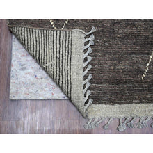 Load image into Gallery viewer, 9&#39;x12&#39;8&quot; Charcoal Black, Moroccan Weave with Geometric Pattern, Soft Wool, Hand Knotted, Tone on Tone, Textured Pile, Oriental Rug FWR125370
