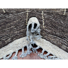 Load image into Gallery viewer, 9&#39;x12&#39;8&quot; Charcoal Black, Moroccan Weave With Geometric Pattern, Soft Wool, Hand Knotted, Tone On Tone, Textured Pile, Oriental Rug FWR125370