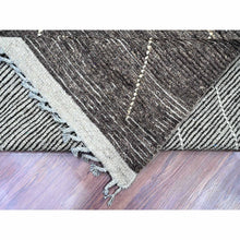 Load image into Gallery viewer, 9&#39;x12&#39;8&quot; Charcoal Black, Moroccan Weave With Geometric Pattern, Soft Wool, Hand Knotted, Tone On Tone, Textured Pile, Oriental Rug FWR125370