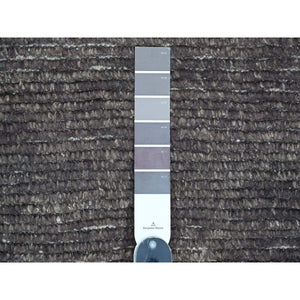 9'x12'8" Charcoal Black, Moroccan Weave with Geometric Pattern, Soft Wool, Hand Knotted, Tone on Tone, Textured Pile, Oriental Rug FWR125370