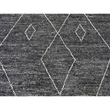 Load image into Gallery viewer, 9&#39;x12&#39;8&quot; Charcoal Black, Moroccan Weave With Geometric Pattern, Soft Wool, Hand Knotted, Tone On Tone, Textured Pile, Oriental Rug FWR125370