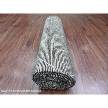 Load image into Gallery viewer, 9&#39;x12&#39;8&quot; Charcoal Black, Moroccan Weave with Geometric Pattern, Soft Wool, Hand Knotted, Tone on Tone, Textured Pile, Oriental Rug FWR125370