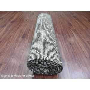 9'x12'8" Charcoal Black, Moroccan Weave with Geometric Pattern, Soft Wool, Hand Knotted, Tone on Tone, Textured Pile, Oriental Rug FWR125370