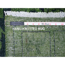 Load image into Gallery viewer, 9&#39;9&quot;x13&#39;8&quot; Pickle Green, Overdyed Peshawar with Pazyryk Design, Zero Pile, Distressed, Pure Wool, Hand Knotted, Oriental Rug FWR125424
