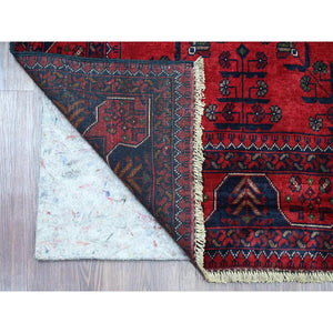 4'10"x6'6" Deep and Saturated Red, Afghan Khamyab with Geometric Medallions Design, Soft and Shiny Wool, Hand Knotted, Oriental Rug FWR125430