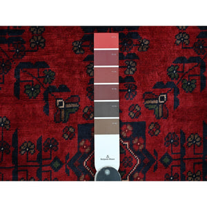 4'10"x6'6" Deep and Saturated Red, Afghan Khamyab with Geometric Medallions Design, Soft and Shiny Wool, Hand Knotted, Oriental Rug FWR125430