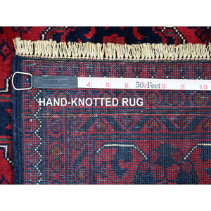 5'x6'10" Harvard Crimson Red, 100% Wool, Hand Knotted, Karajeh Design with Tribal Medallions, Oriental Rug FWR60120
