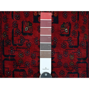 2'10"x19'3" Carmine Red, Afghan Khamyab with Geometric Design, Pure Wool, Hand Knotted, Vegetable Dyes, XL Runner, Oriental Rug FWR125460