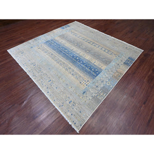 8'x8' Spanish Gray, Hand Knotted, Fine Kashkuli Gabbeh with Small Animal Figurines, Soft Wool, Vegetable Dyes, Square, Oriental Rug FWR125490