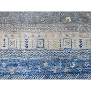 8'x8' Spanish Gray, Hand Knotted, Fine Kashkuli Gabbeh with Small Animal Figurines, Soft Wool, Vegetable Dyes, Square, Oriental Rug FWR125490