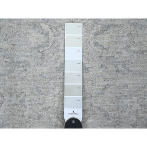 2'10"x31'9" Medium Gray, Washed Out Peshawar with Heriz All Over Design, High Mountain Wool, Densely Woven, Hand Knotted, XL Runner, Oriental Rug FWR125514