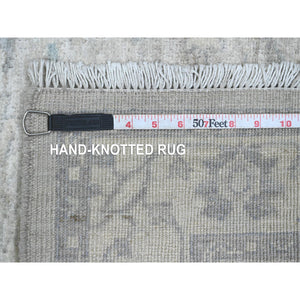 2'10"x31'9" Medium Gray, Washed Out Peshawar with Heriz All Over Design, High Mountain Wool, Densely Woven, Hand Knotted, XL Runner, Oriental Rug FWR125514