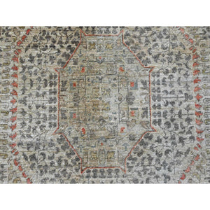 9'8"x13'9" Medium Gray, 14th Century Mamluk Dynasty Pattern With Star Medallion Design, High Mountain Wool, Hand Knotted, Oriental Rug FWR125562