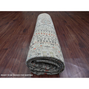 9'8"x13'9" Medium Gray, 14th Century Mamluk Dynasty Pattern with Star Medallion Design, High Mountain Wool, Hand Knotted, Oriental Rug FWR125562