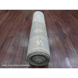 3'x19'10" Sage Green, Hand Knotted, Afghan Angora Oushak With All Over Leaf Design, Veggie Dyes, Pure Wool, Xl Runner, Oriental Rug FWR125586