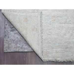 6'x9'8" Chiffon White, Hand Knotted, Afghan Angora Oushak With Faded Leaf Design, Natural Dyes, 100% Wool, Oriental Rug FWR125598