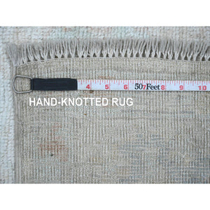 6'x9'8" Chiffon White, Hand Knotted, Afghan Angora Oushak With Faded Leaf Design, Natural Dyes, 100% Wool, Oriental Rug FWR125598