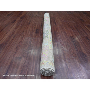 5'1"x7' Bone White, Afghan Angora Oushak with Colorful Leaf Design, Hand Knotted, Veggie Dyes, 100% Wool, Oriental Rug FWR125616