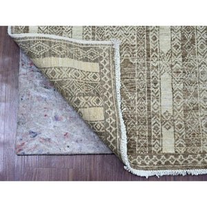 2'6"x11'6" Coffee Brown, Moroccan Berber Influence with Geometric Pattern, Denser Weave, High Mountain Wool, Hand Knotted, Runner, Oriental Rug FWR125634