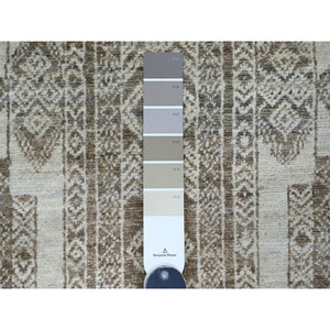 2'6"x11'6" Coffee Brown, Moroccan Berber Influence with Geometric Pattern, Denser Weave, High Mountain Wool, Hand Knotted, Runner, Oriental Rug FWR125634