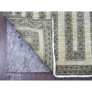 2'7"x9'5" Cedar Brown, Moroccan Berber Influence With Maze Design, Geometric Pattern, Denser Weave, High Mountain Wool, Hand Knotted, Runner, Oriental Rug FWR125640