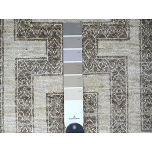 2'7"x9'5" Cedar Brown, Moroccan Berber Influence With Maze Design, Geometric Pattern, Denser Weave, High Mountain Wool, Hand Knotted, Runner, Oriental Rug FWR125640