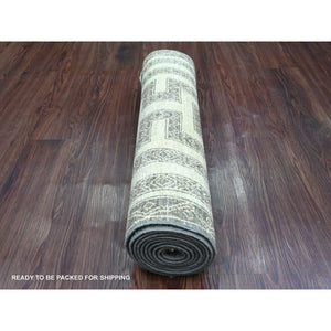 2'7"x9'5" Cedar Brown, Moroccan Berber Influence With Maze Design, Geometric Pattern, Denser Weave, High Mountain Wool, Hand Knotted, Runner, Oriental Rug FWR125640