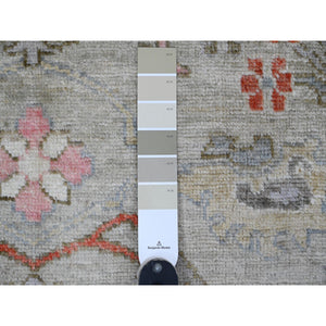 4'5"x6' Medium Gray, Afghan Angora Oushak with All Over Pattern, Hand Knotted, Vegetable Dyes, 100% Wool, Oriental Rug FWR125646