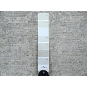 2'6"x19'2" Medium Gray, Washed Out Peshawar with Heriz Design, High Mountain Wool, Densely Woven, Hand Knotted, Vegetable Dyes, XL Runner, Oriental Rug FWR125670