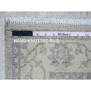 2'6"x19'2" Medium Gray, Washed Out Peshawar with Heriz Design, High Mountain Wool, Densely Woven, Hand Knotted, Vegetable Dyes, XL Runner, Oriental Rug FWR125670