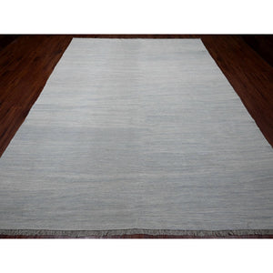 9'1"x12' Beau Blue, Flat Weave, Solid Design, Hand Woven, Afghan Kilim, Hand Spun Wool, Vegetable Dyes, Oriental Rug FWR125706