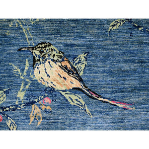 9'2"x11'10" Bayern Blue, Sparrows on the Tree, Peshawar, 100% Wool, Soft Pile, Lush and Plush, Hand Knotted, Oriental Rug FWR125718