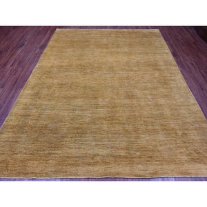 8'x9'9" Honey Brown, Plain Solid Pattern, Hand Knotted, Hand Spun Ghazni Wool, Lush And Plush, Oriental Rug FWR125736