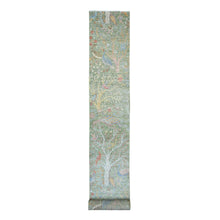 Load image into Gallery viewer, 2&#39;6&quot;x24&#39; Basil Green, Afghan Peshawar with Birds of Paradise Design, Soft and Velvety Wool, Hand Knotted, Vegetable Dyes, XL Runner, Oriental Rug FWR125754