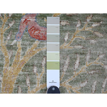 Load image into Gallery viewer, 2&#39;6&quot;x24&#39; Basil Green, Afghan Peshawar with Birds of Paradise Design, Soft and Velvety Wool, Hand Knotted, Vegetable Dyes, XL Runner, Oriental Rug FWR125754