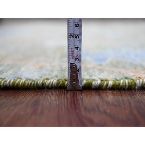 2'6"x24' Basil Green, Afghan Peshawar with Birds of Paradise Design, Soft and Velvety Wool, Hand Knotted, Vegetable Dyes, XL Runner, Oriental Rug FWR125754