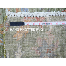 Load image into Gallery viewer, 2&#39;6&quot;x24&#39; Basil Green, Afghan Peshawar with Birds of Paradise Design, Soft and Velvety Wool, Hand Knotted, Vegetable Dyes, XL Runner, Oriental Rug FWR125754