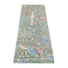 Load image into Gallery viewer, 2&#39;6&quot;x6&#39;1&quot; Sage Green, Afghan Peshawar with Birds of Paradise Design, Hand Knotted, Soft Pile, 100% Wool, Natural Dyes, Runner, Oriental Rug FWR125766