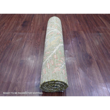 Load image into Gallery viewer, 2&#39;6&quot;x6&#39;1&quot; Sage Green, Afghan Peshawar with Birds of Paradise Design, Hand Knotted, Soft Pile, 100% Wool, Natural Dyes, Runner, Oriental Rug FWR125766