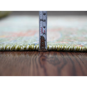 2'6"x6'1" Sage Green, Afghan Peshawar with Birds of Paradise Design, Hand Knotted, Soft Pile, 100% Wool, Natural Dyes, Runner, Oriental Rug FWR125766