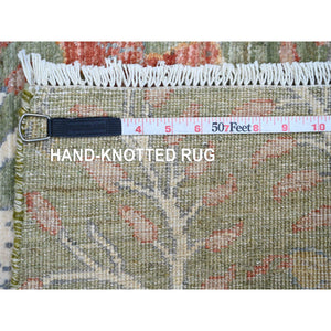 2'6"x6'1" Sage Green, Afghan Peshawar with Birds of Paradise Design, Hand Knotted, Soft Pile, 100% Wool, Natural Dyes, Runner, Oriental Rug FWR125766